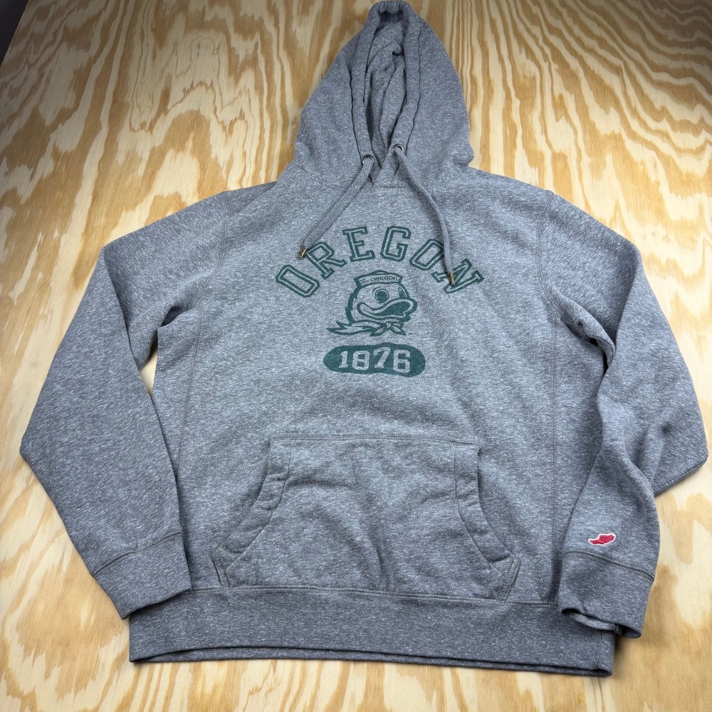 League Oregon Ducks Heather Gray Triblend Hoodie Mens Medium 1876 Sweatshirt